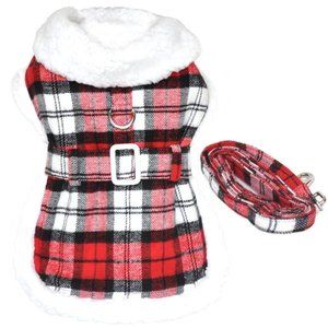 Red Plaid Coat with Matching Lead in XS